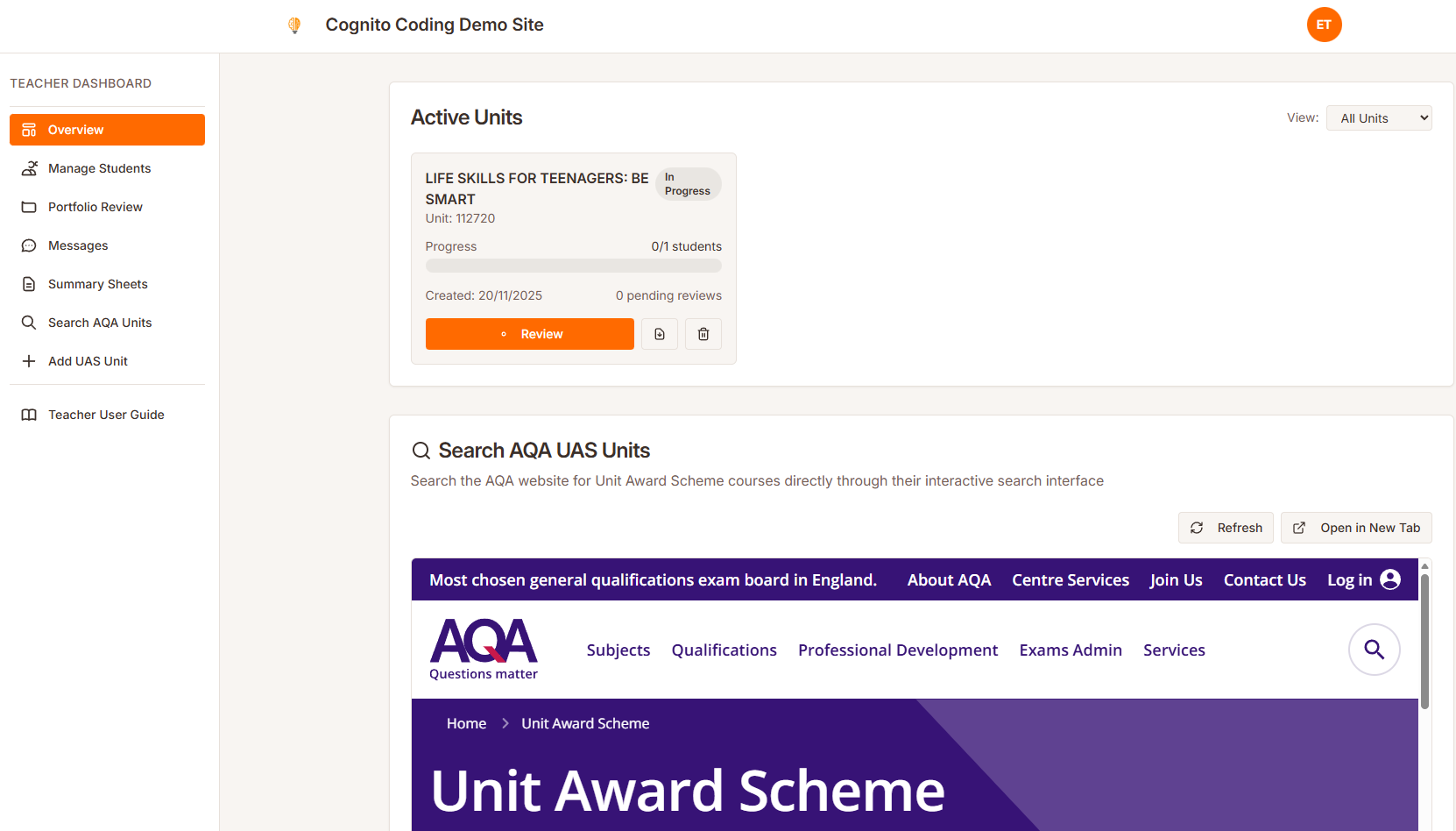 Award Tracker Teacher Dashboard
