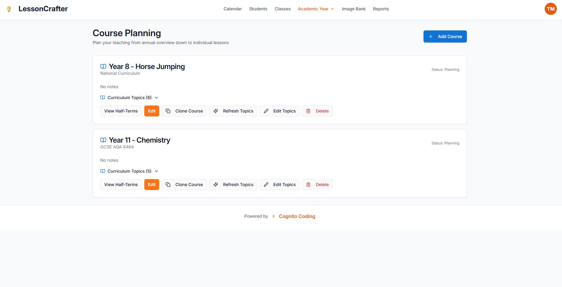 LessonCrafter Course Planning
