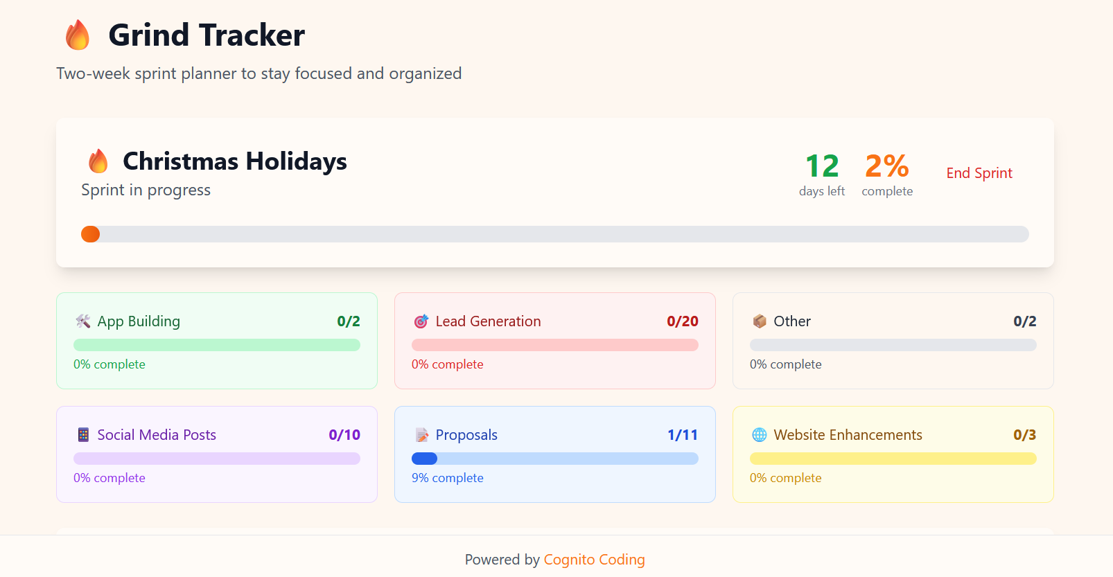 Grind Tracker Sprint Planner