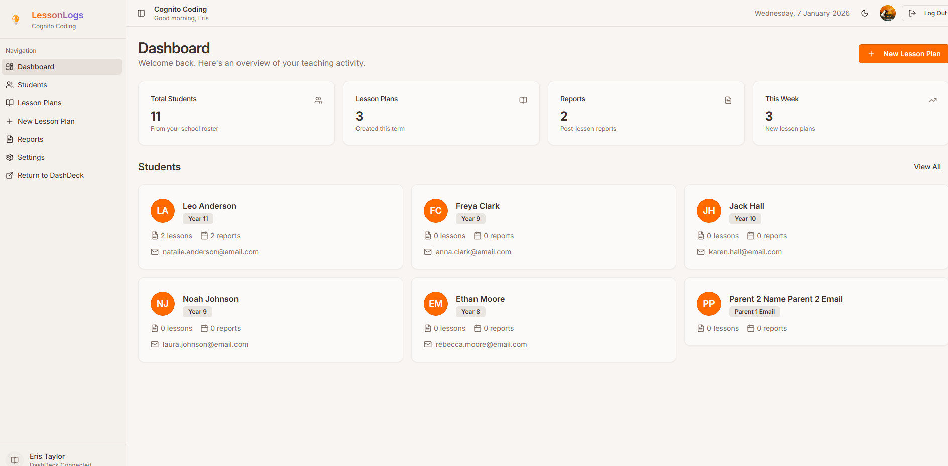 LessonLogs Dashboard